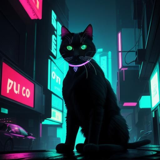 Psychedelic Cat in Neon Alley: Cyberpunk Art