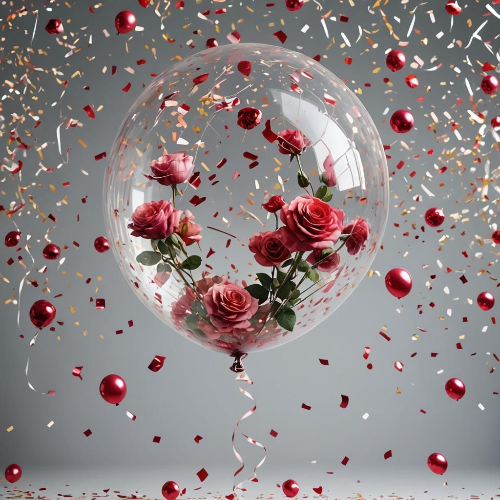 Transparent Balloon Filled with Roses, Photo Realism