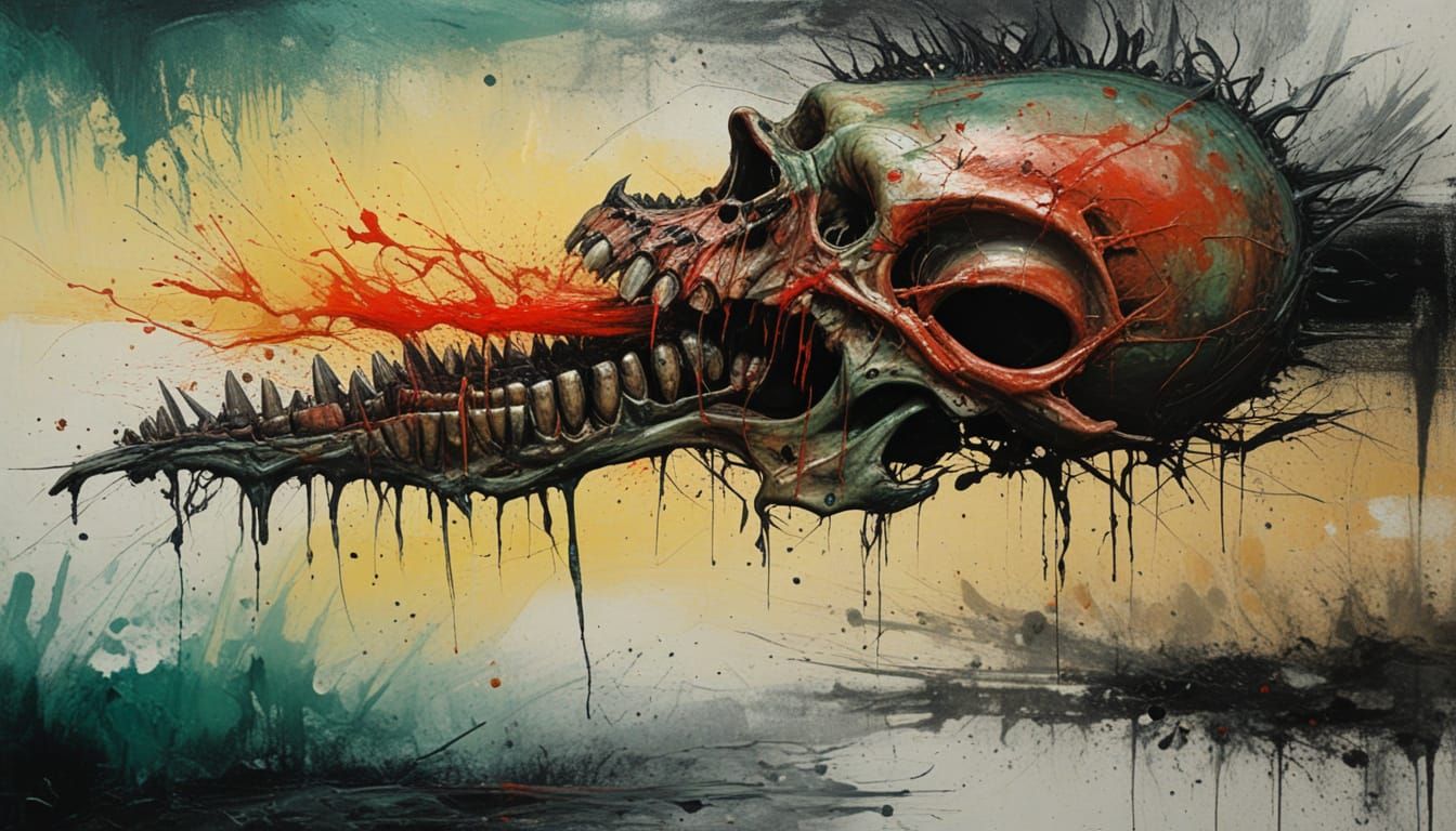 Biomechanical Demon Face with Jagged Teeth in Surrealism