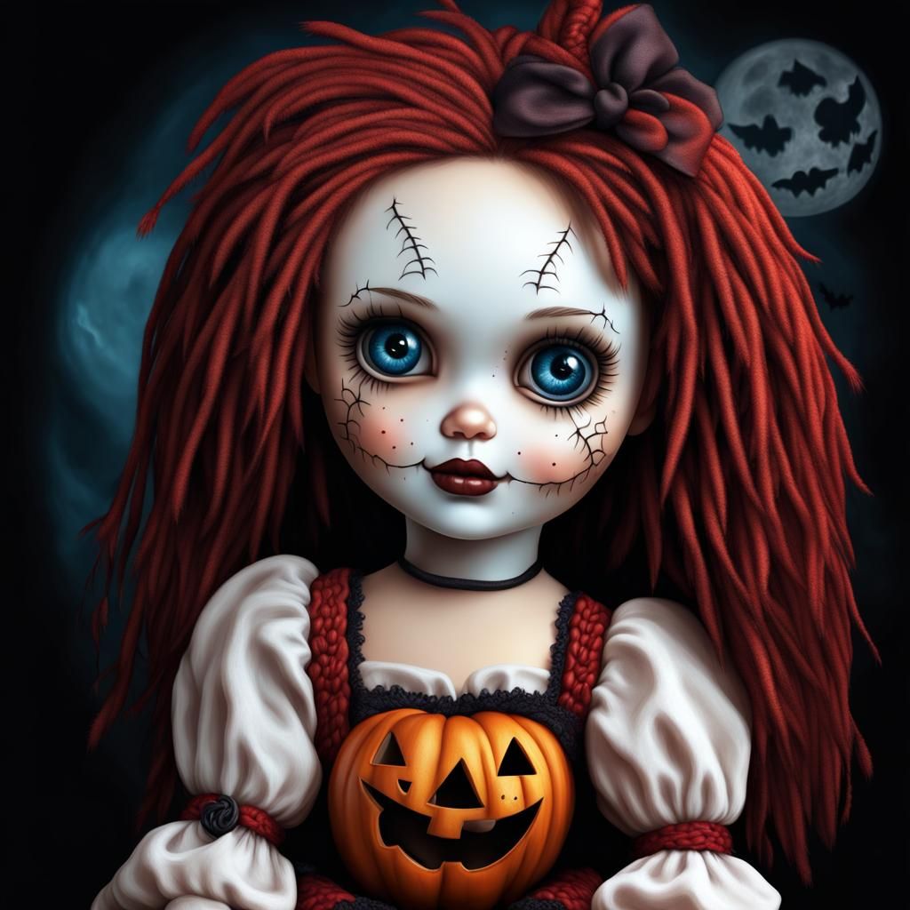Halloween Rag Doll in Detailed Airbrush Art