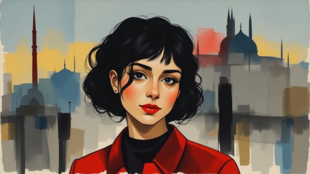 Elegant Woman Portrait in Azure and Paris Style