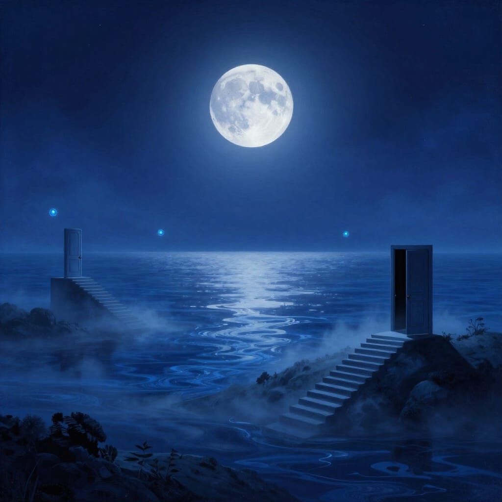 Surreal Blue Landscape Under a Moonlit Night