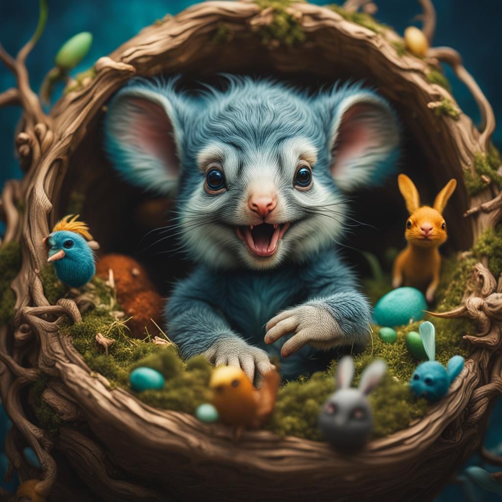 Adorable Newborn Animal Playing: Hyperrealistic Concept Art