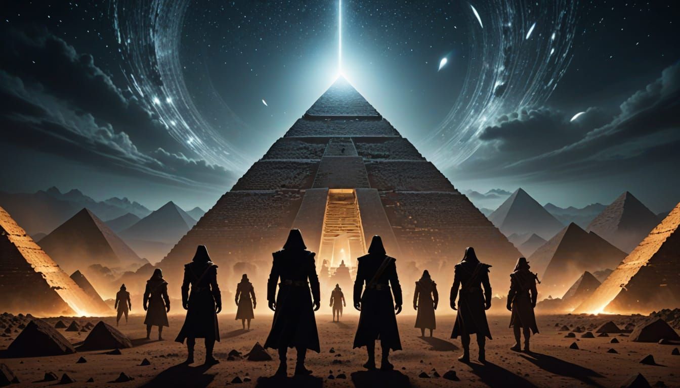 MIB Agents Discover Alien Pyramids Under Starlit Sky