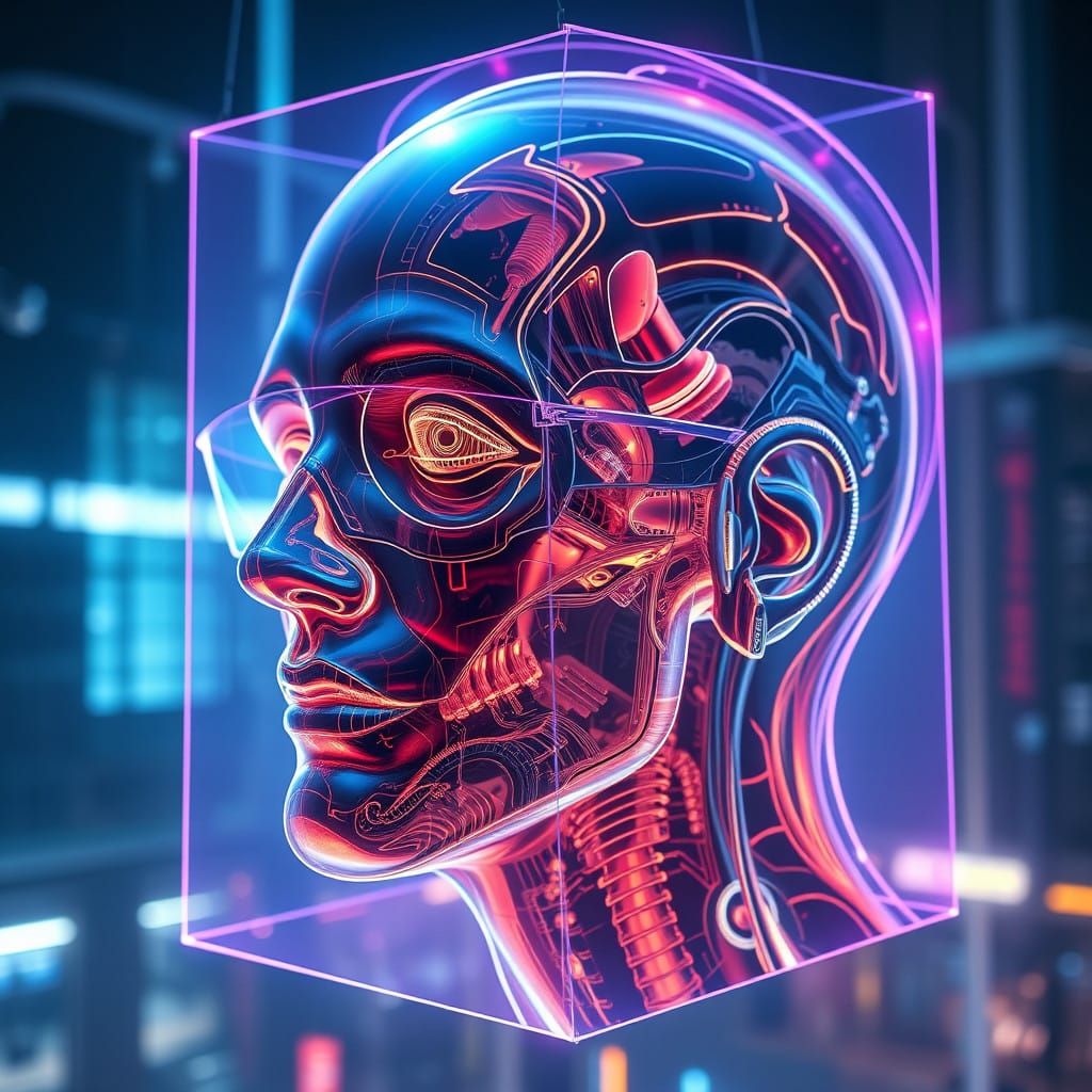 Futuristic Holographic Portraits in Neon Cyberpunk Style