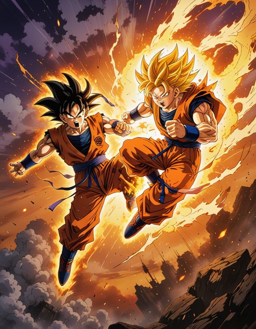 Epic Clash of Ultra Instinct Goku and Beast Gohan in a Fiery...
