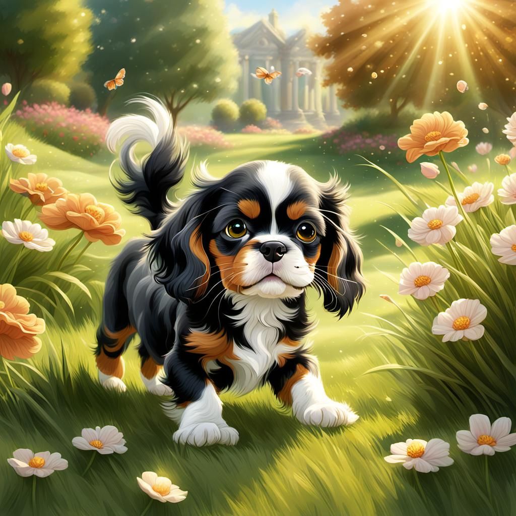 Puppy and Kitten Play in Whimsical Matte Painting