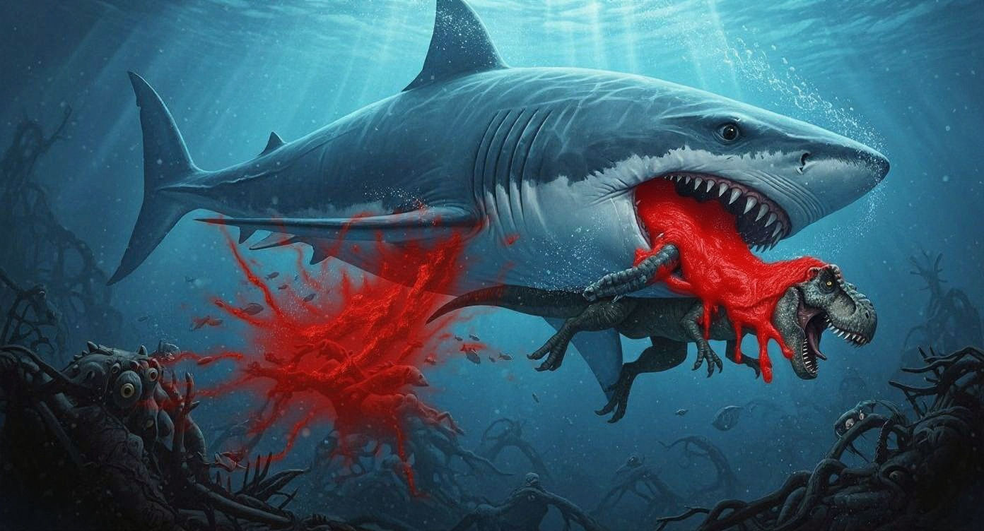 Megalodon with T-Rex in Jaws