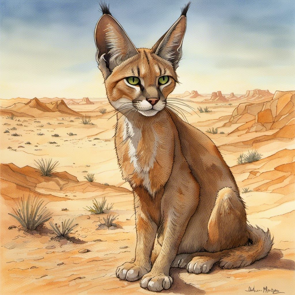 Caracal cat in the desert