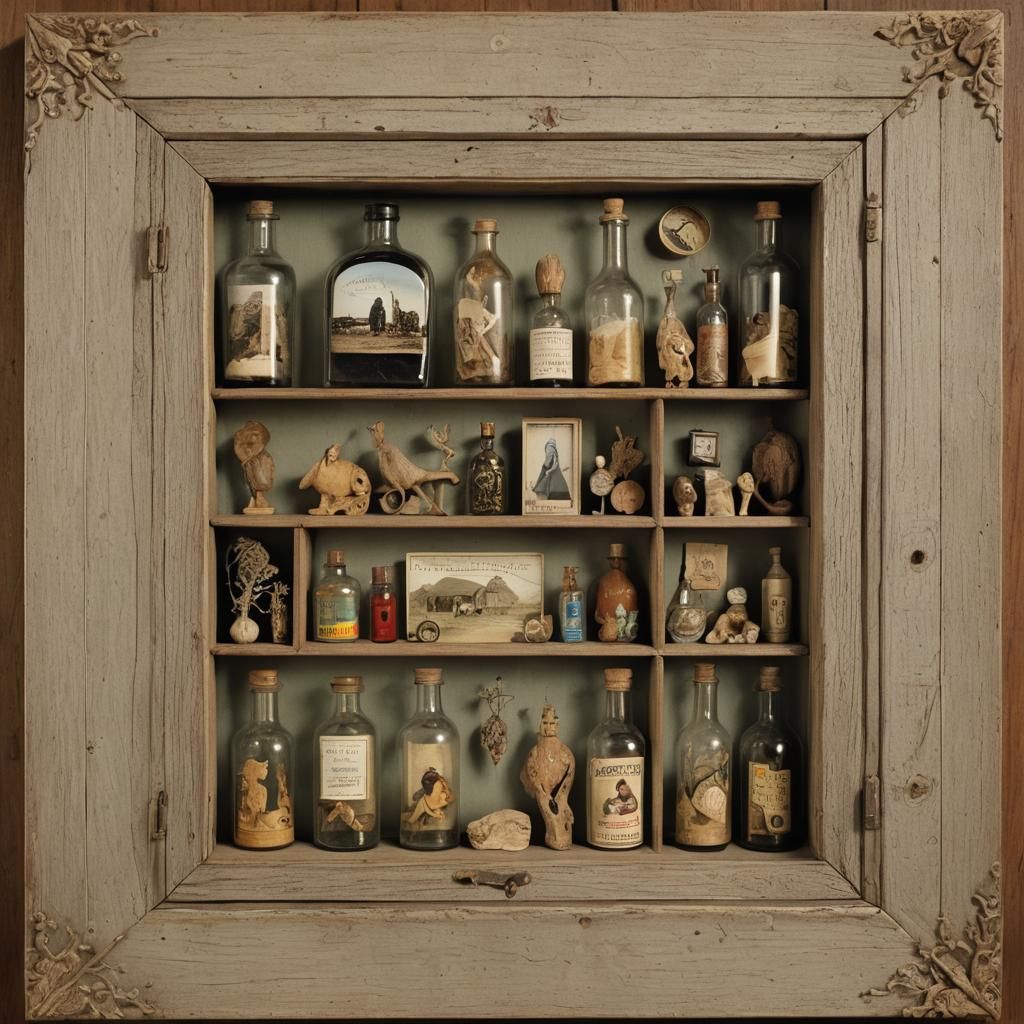 Joseph Cornell Shadow Box Assemblage with Found Objects