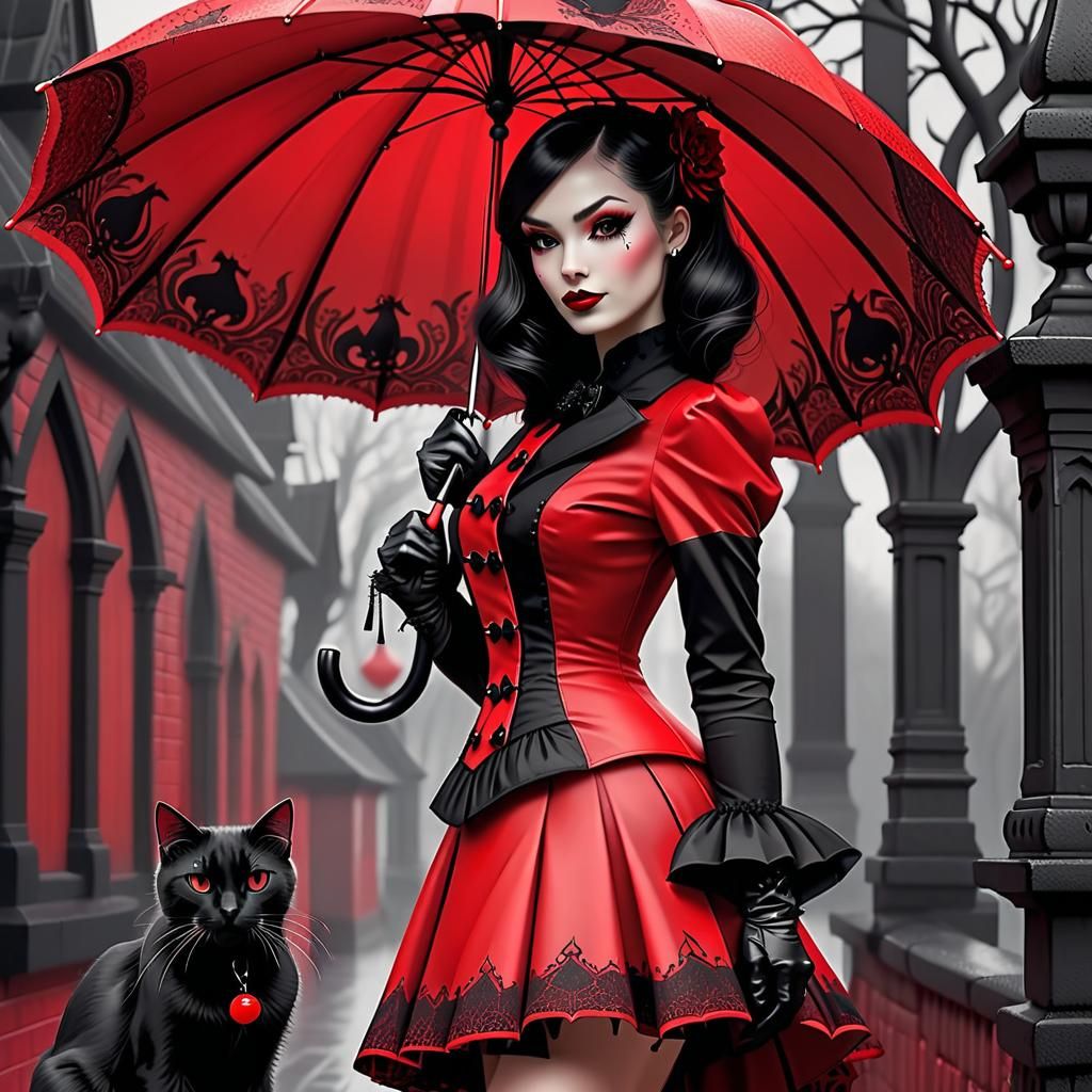Gothic girl with black cat