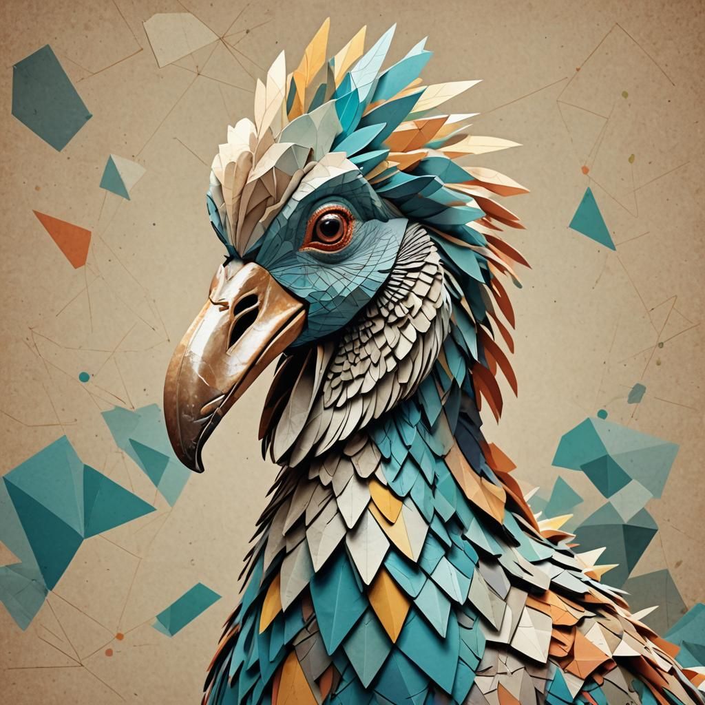 Geometric Dodo Head with 3D Paper Effect