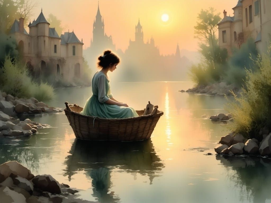 Ancient Egyptian Sunrise Scene on the Nile River