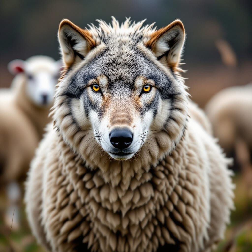 Dramatic Wolf in Sheep's Clothing: Cinematic Still