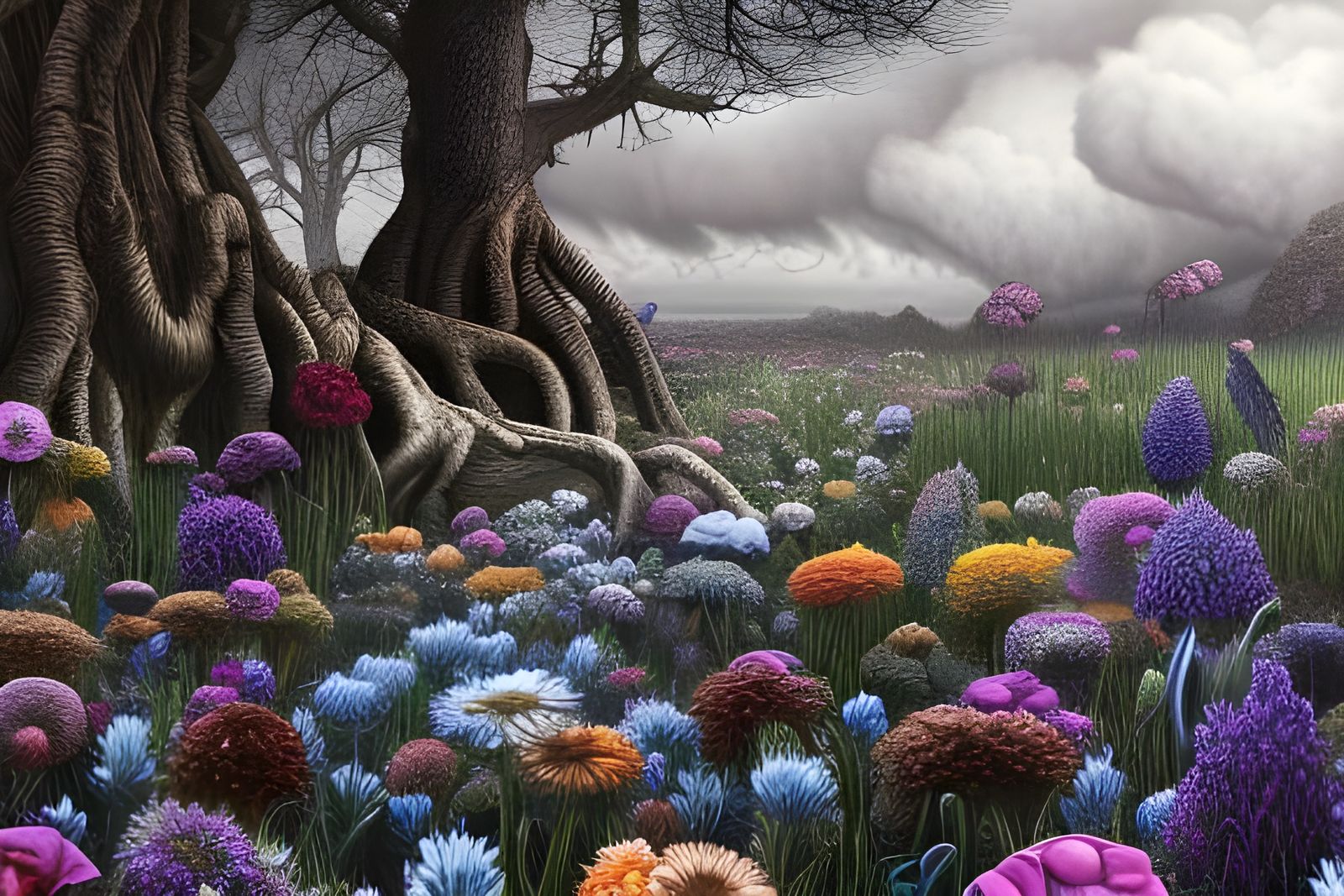 Detailed Dark Fantasy Pencil Spring Landscape