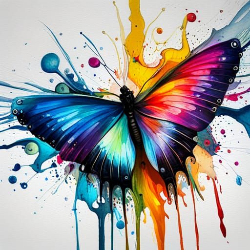 Colorful Butterfly in Watercolor Graffiti Style