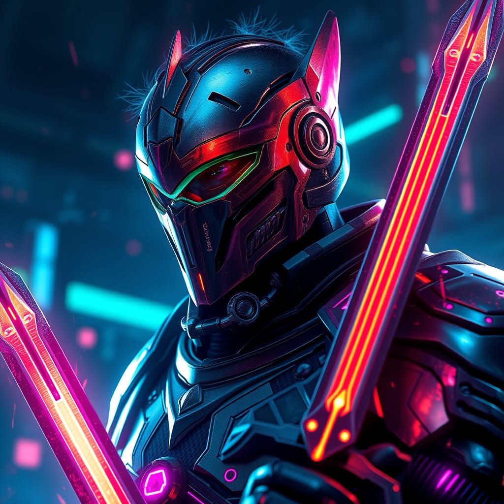 Cyberpunk Armored Warrior with Sword in Digital Art