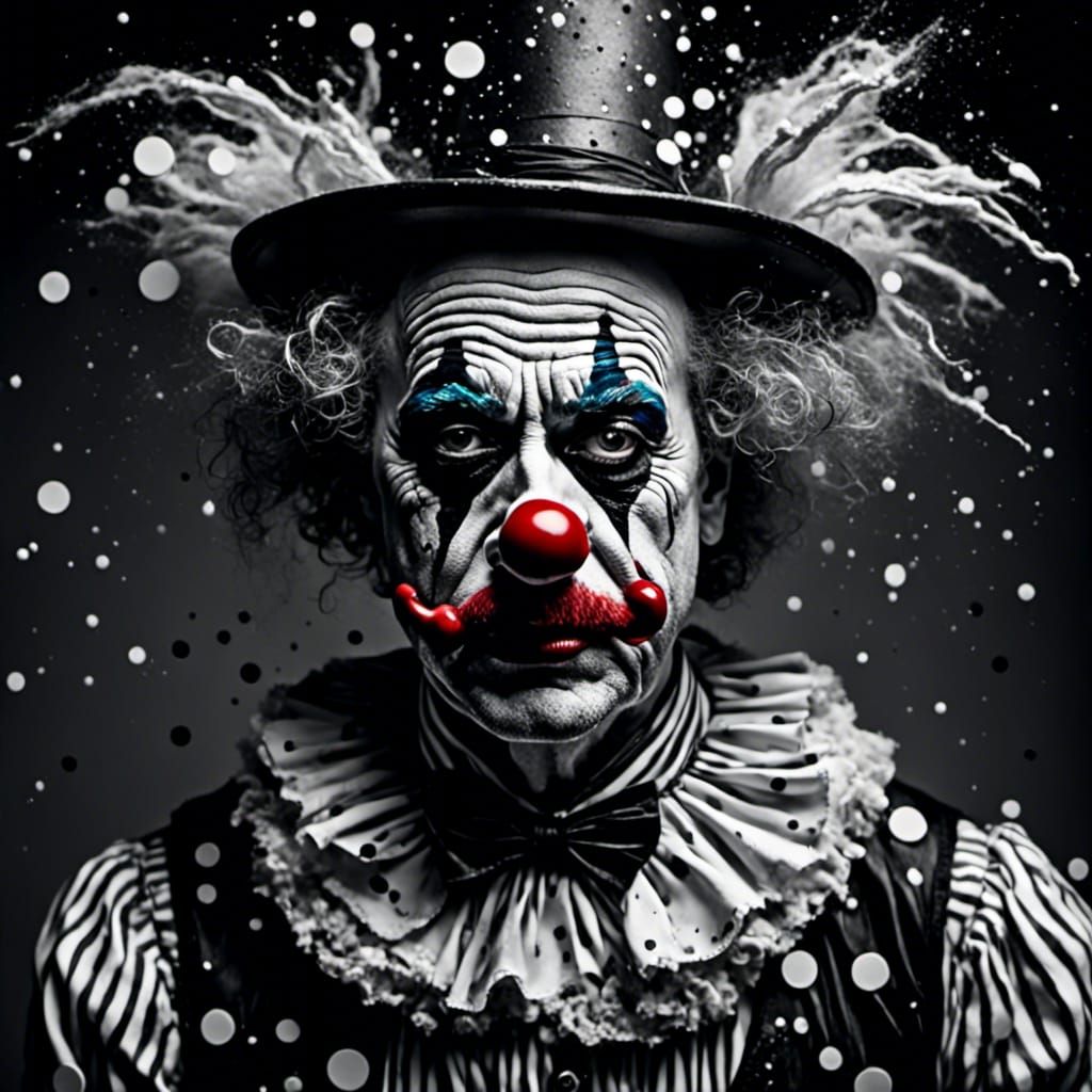 Sad Clown Portrait in Black and White