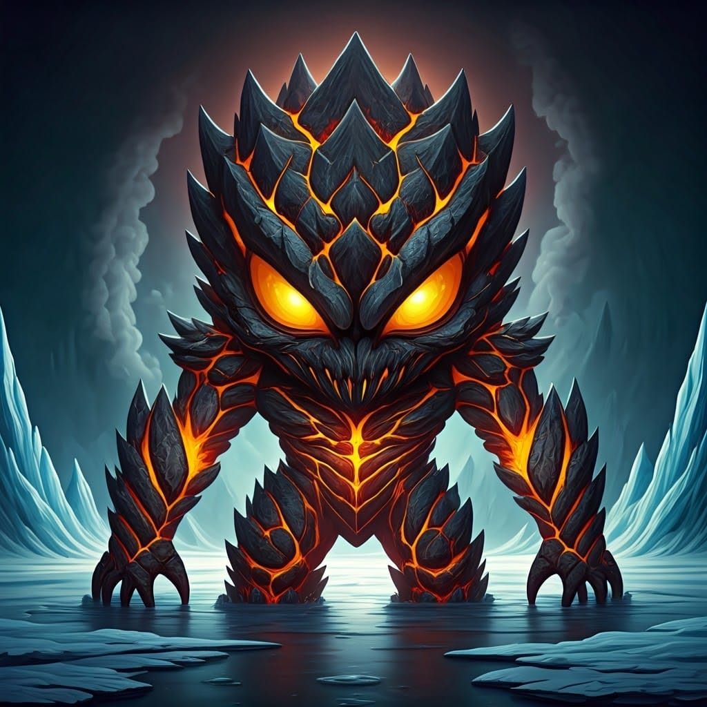 Mysterious Lava Rock Alien amidst Melting Ice