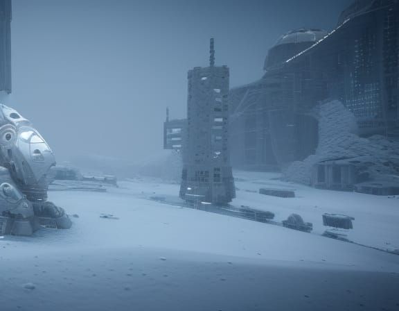 winter tundra intricate mech details, ground level shot, 8K resolution, Cinema 4D, Behance HD, polished metal, Unreal En...