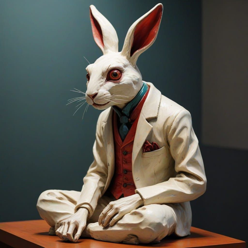 Ethereal Rabbit Squeezes with Bony Paw in Surrealist Landsca...