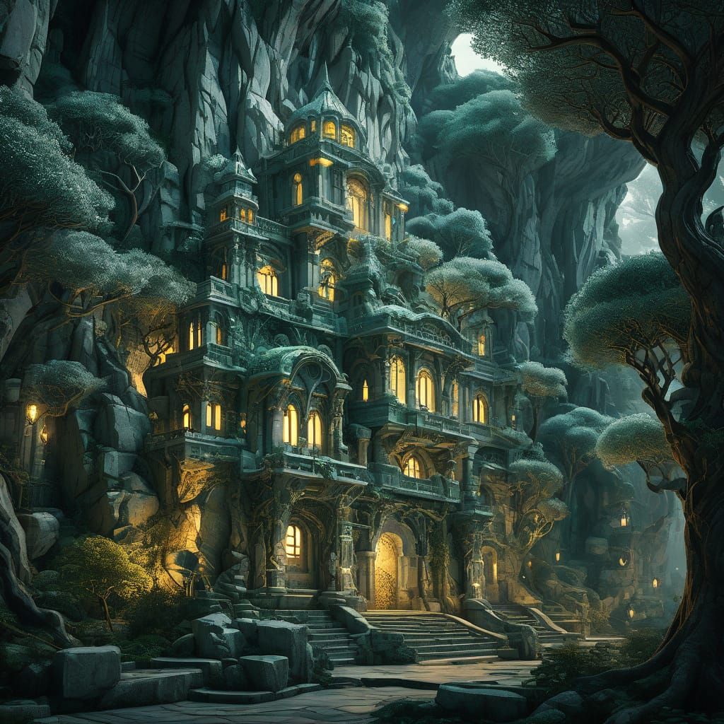 Fantasy Marble City with Art Nouveau Architecture and Majest...