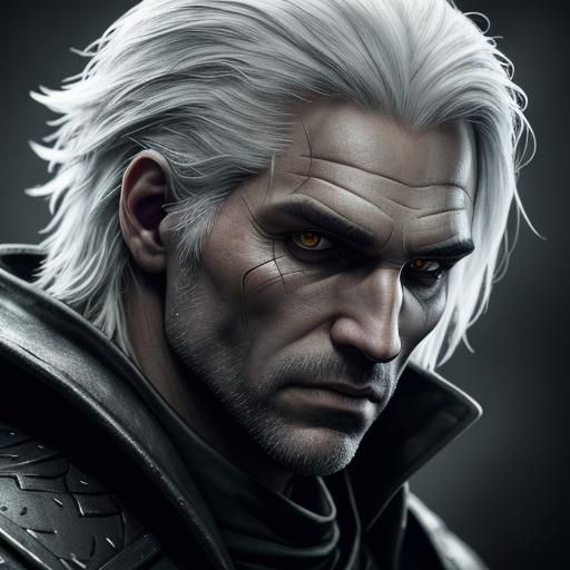 Monochromatic Portrait of Witcher with Cat Eyes
