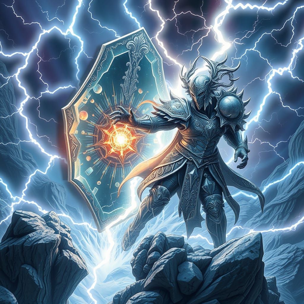 Ethereal Warrior Emerges from Shimmering Portal of Light