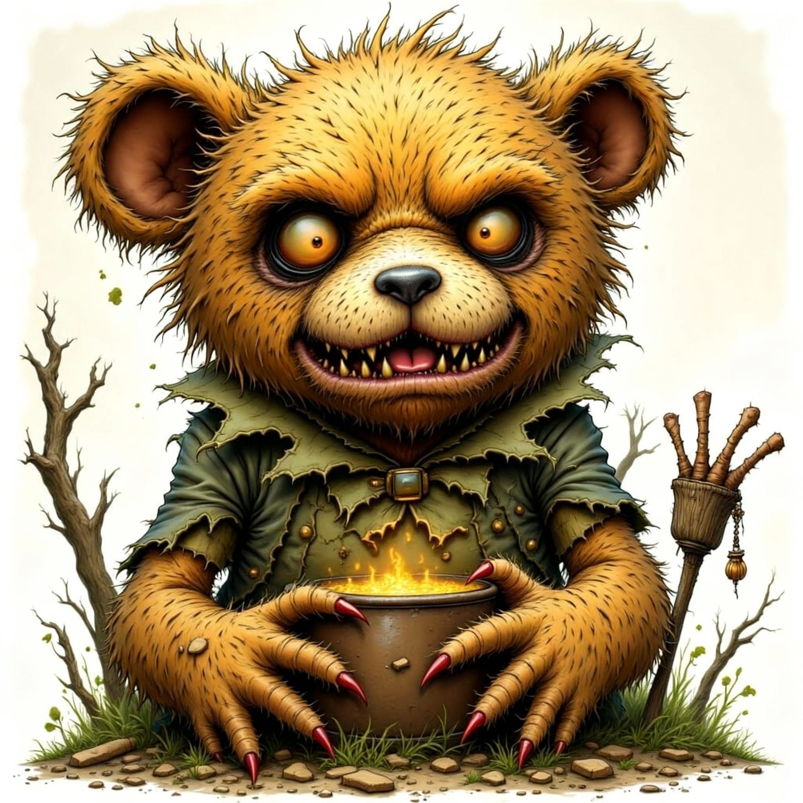 Grotesque Teddy Bear in Ken Reid Style