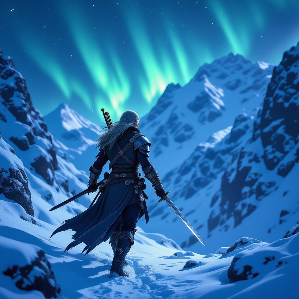Half-Elf Rogue on Snowy Mountain Path