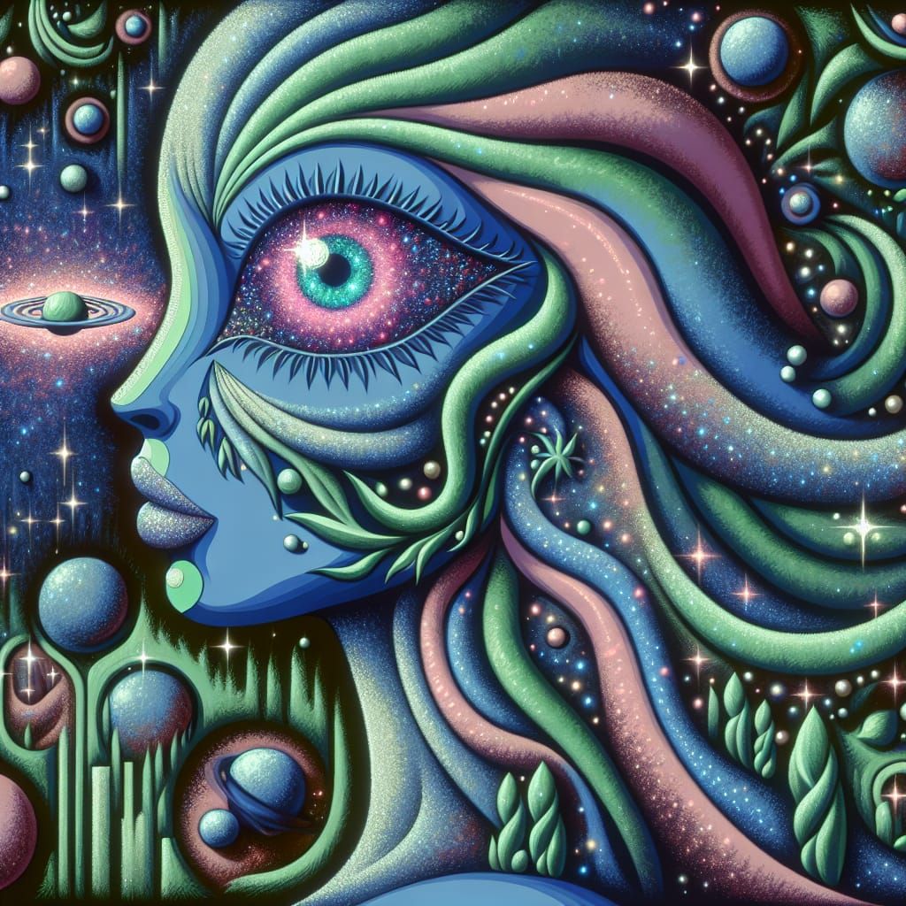 Gigantic Cosmic Goddess Unveils Celestial Realm