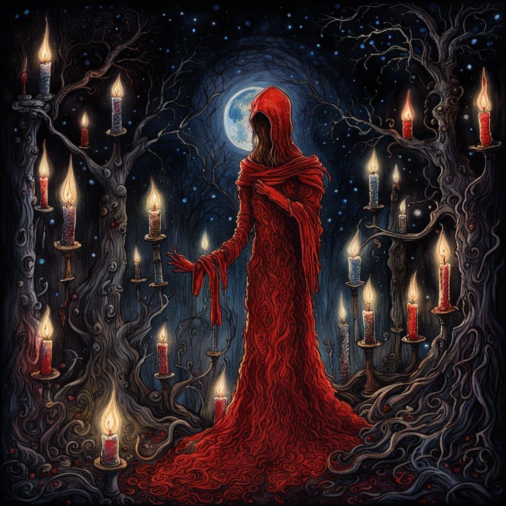 Gothic Fantasy Starry Night in Watercolor