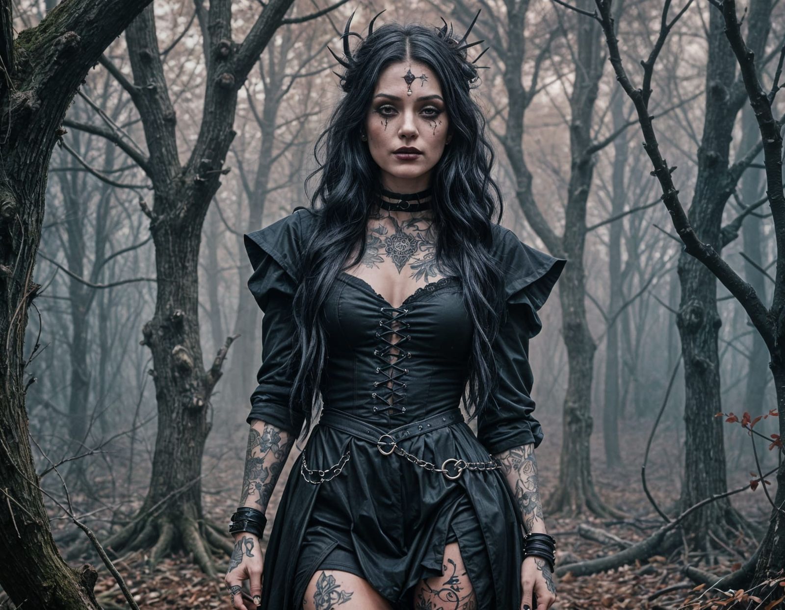 Powerful Goth Witch with Tattoos and Nose Ring