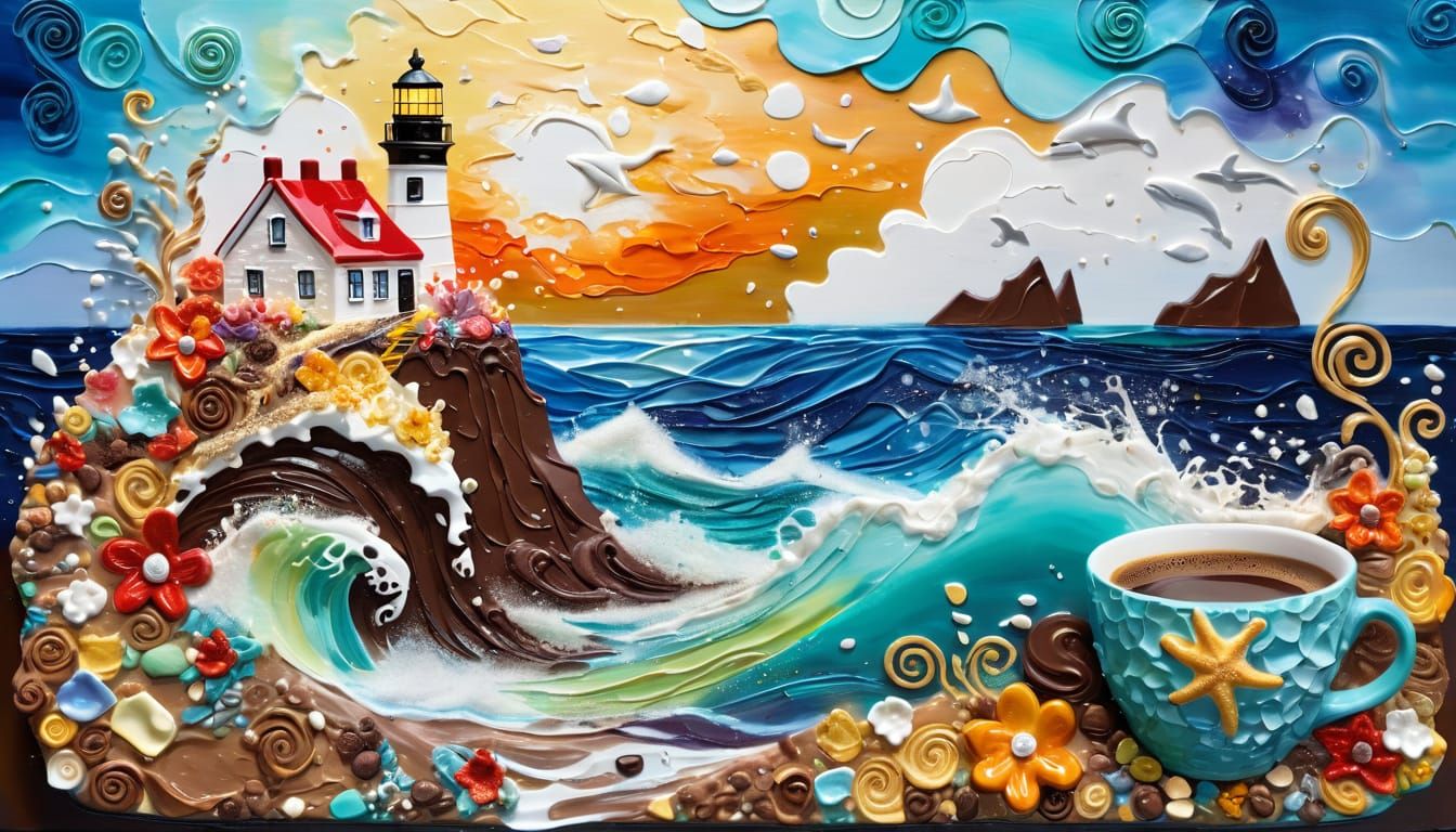 Surreal Chocolate Mountain Landscape in Impasto Oil