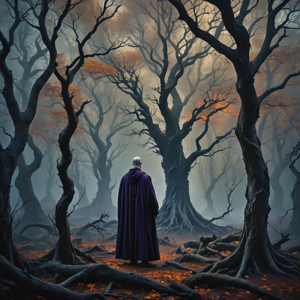 Mystical Dark Lord in Ominous Forest: Fantasy Illustration