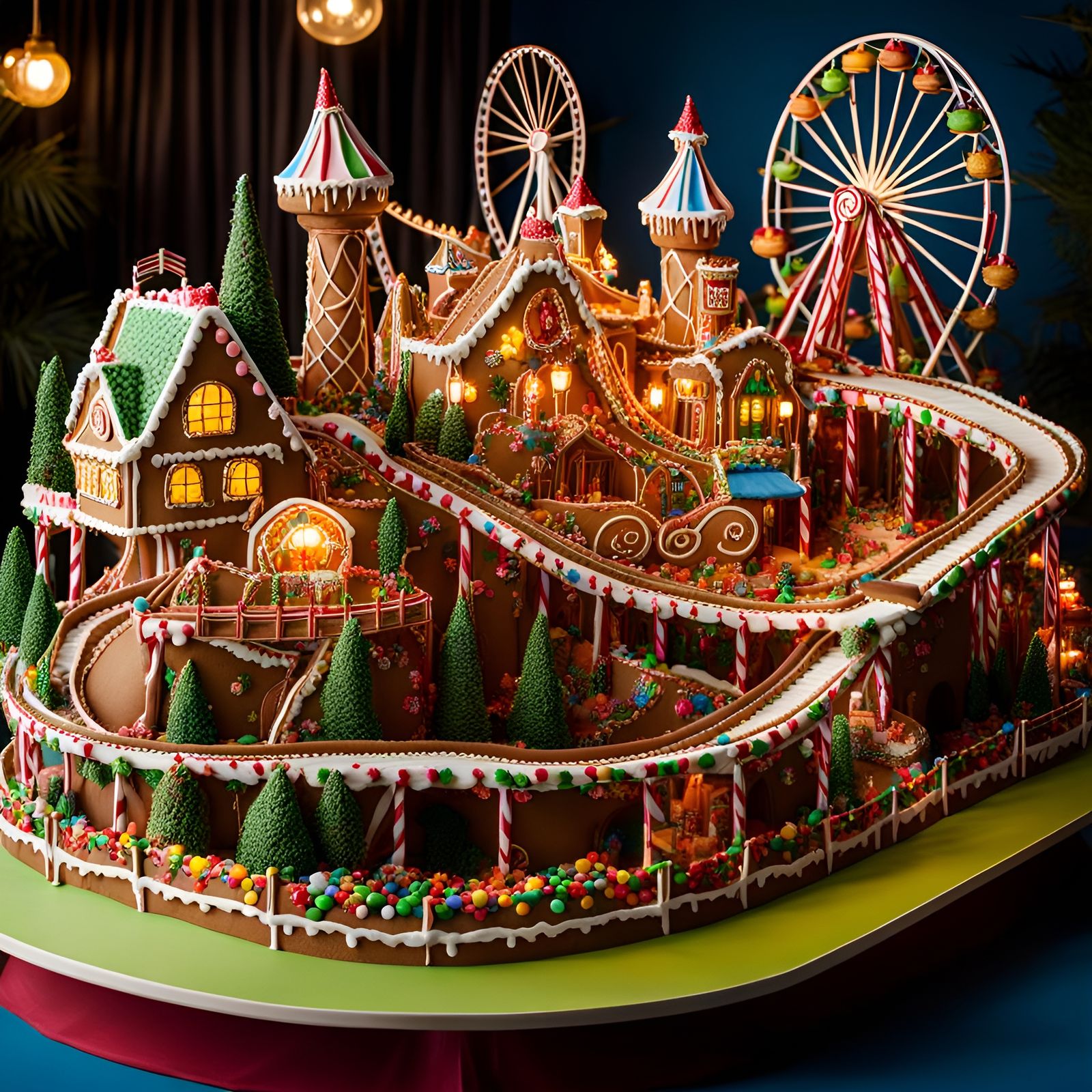 Gingerbread Icing Candy Rollercoaster Theme Park in 8K