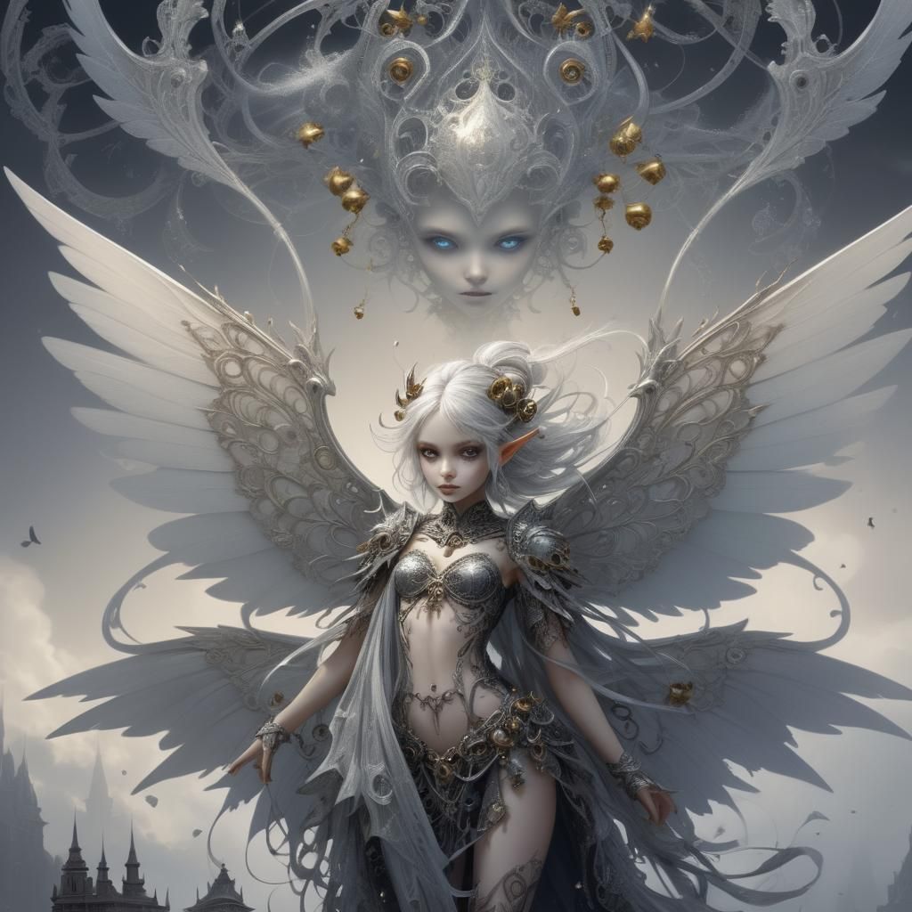 Dystopian Pixie with Gothic Elegance in Twilight Hues