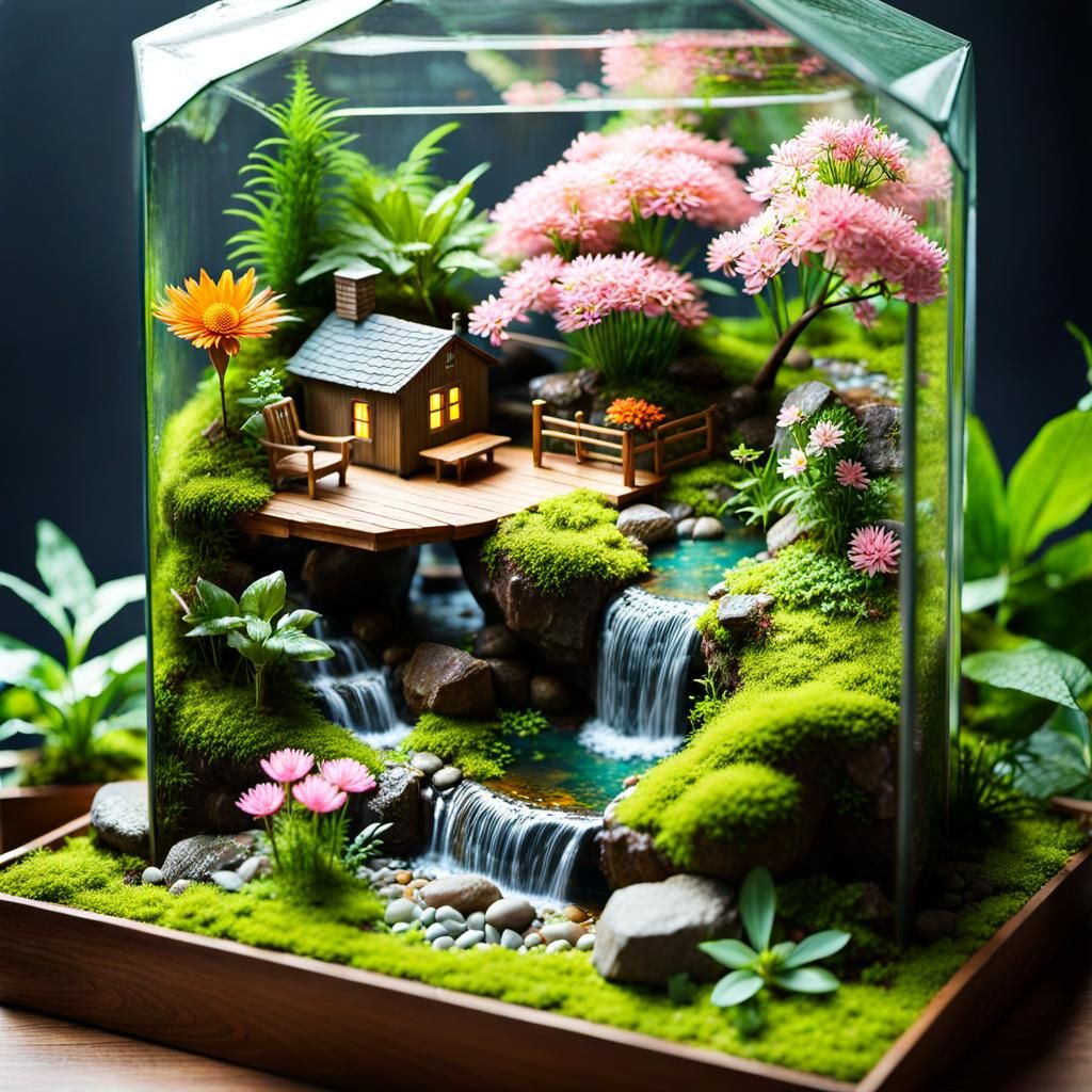 Two-Story Terrarium with Mini Town: Tilt-Shift Photo