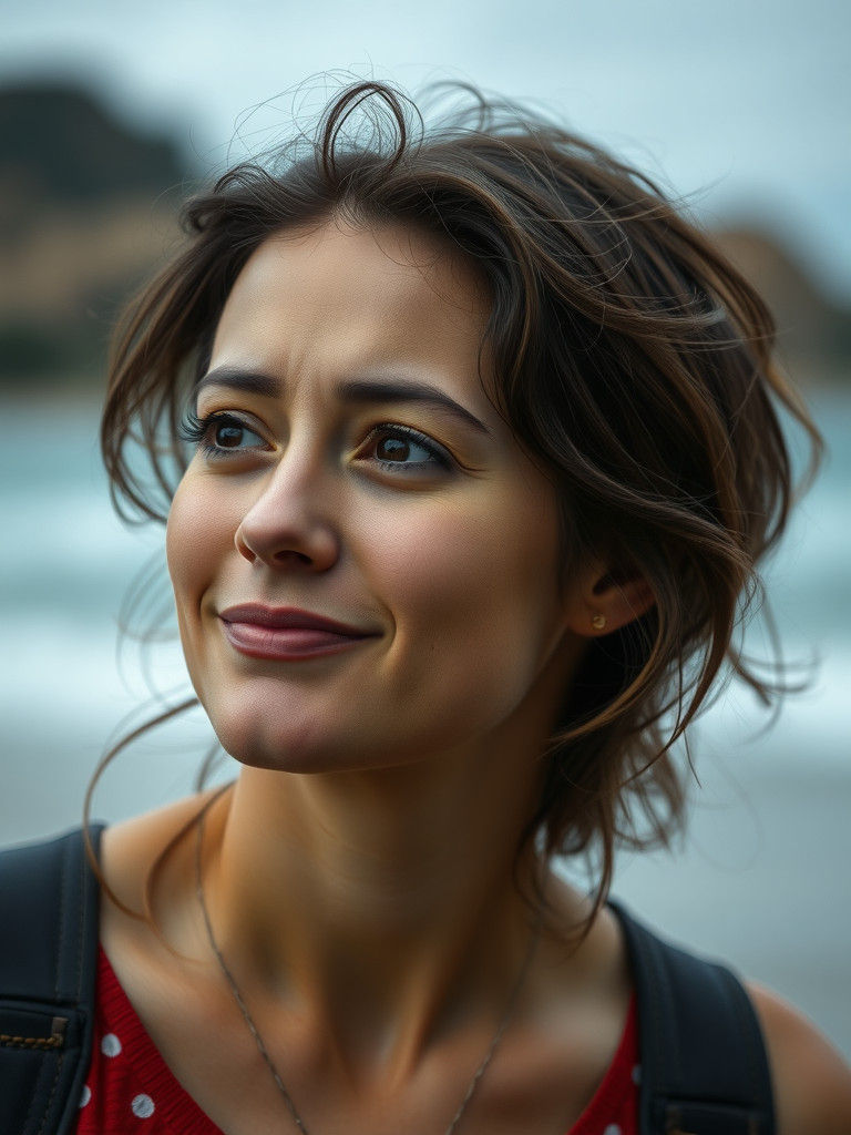 Woman with Subtle Smile Lost in Thought