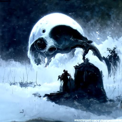 Skull Moon in Gothic Horror Style