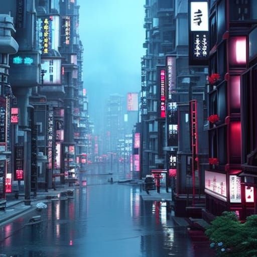 Japanese cyberpunk street scene