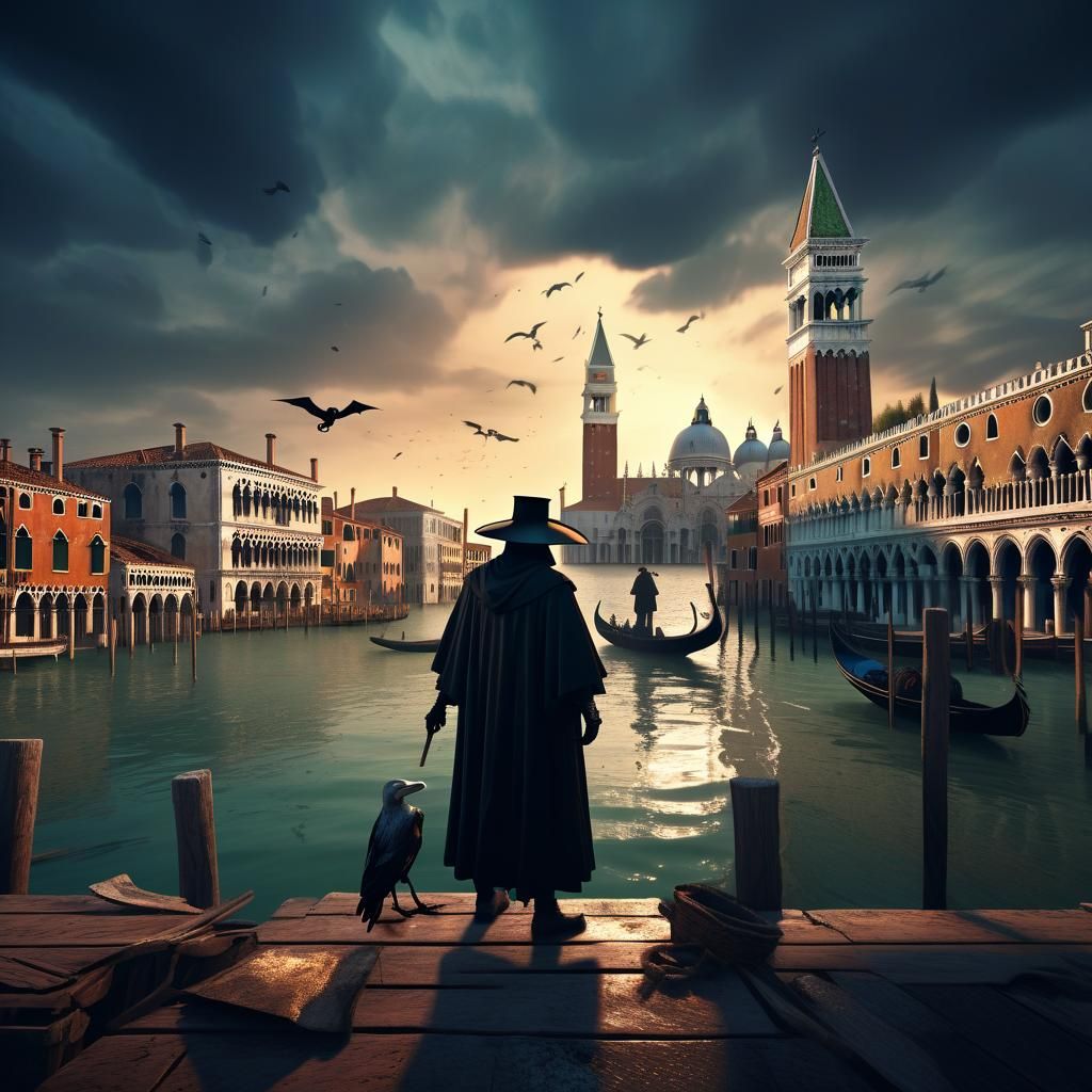 Desolate Venice with Plague Doctor: Matte Painting