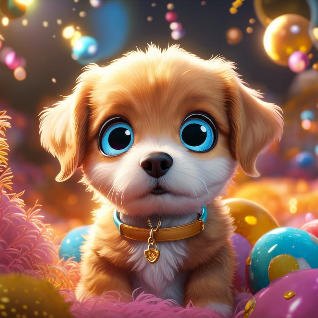 Playful Puppy with Sparkling Eyes in Detailed Render