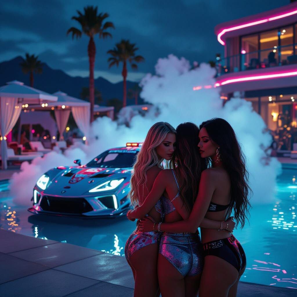 Vegas Nightclub Scene with Futuristic Race Car