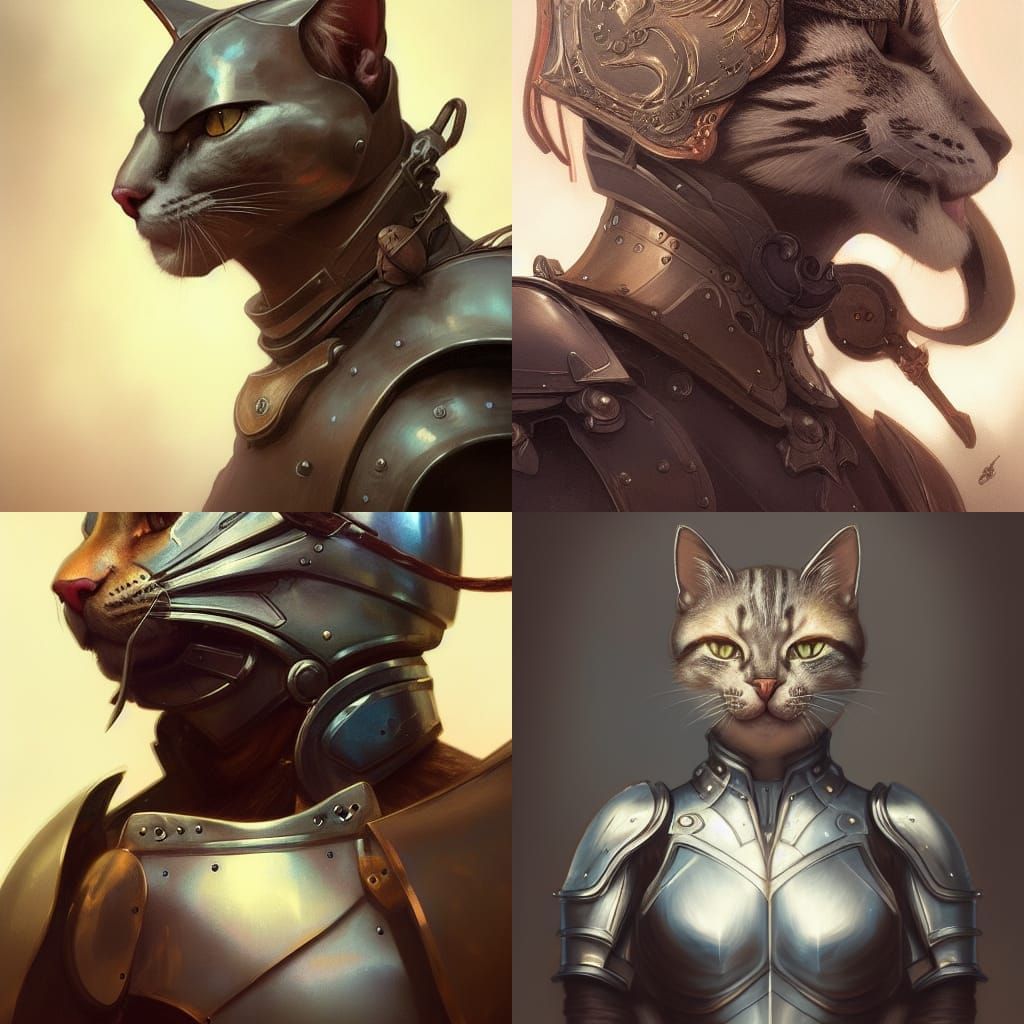 Cat in Medieval Armor Concept Art Portrait