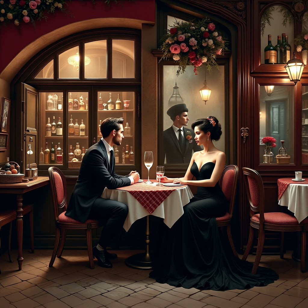 Parisian Sidewalk Cafe at Night