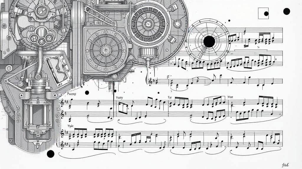 Detailed Mechanical Device in Vintage Patent Illustration St...