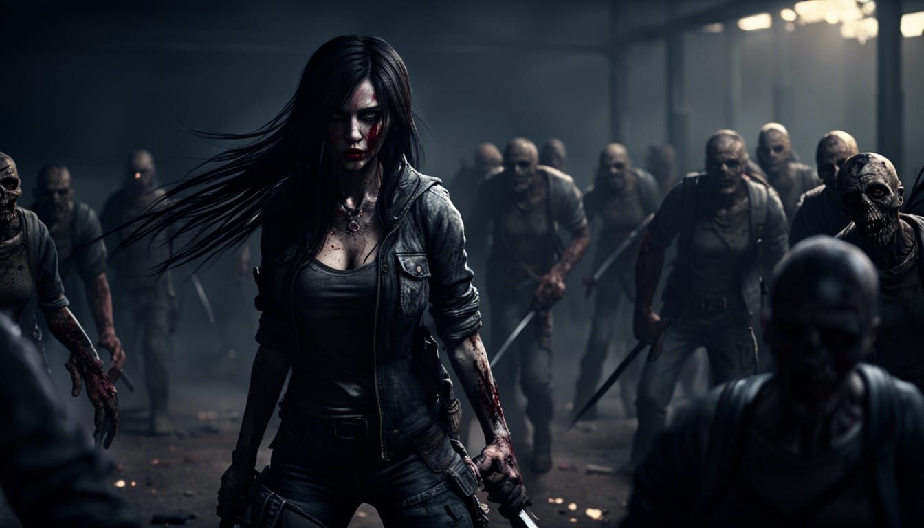 Survival Girl in Zombie Apocalypse with Katana