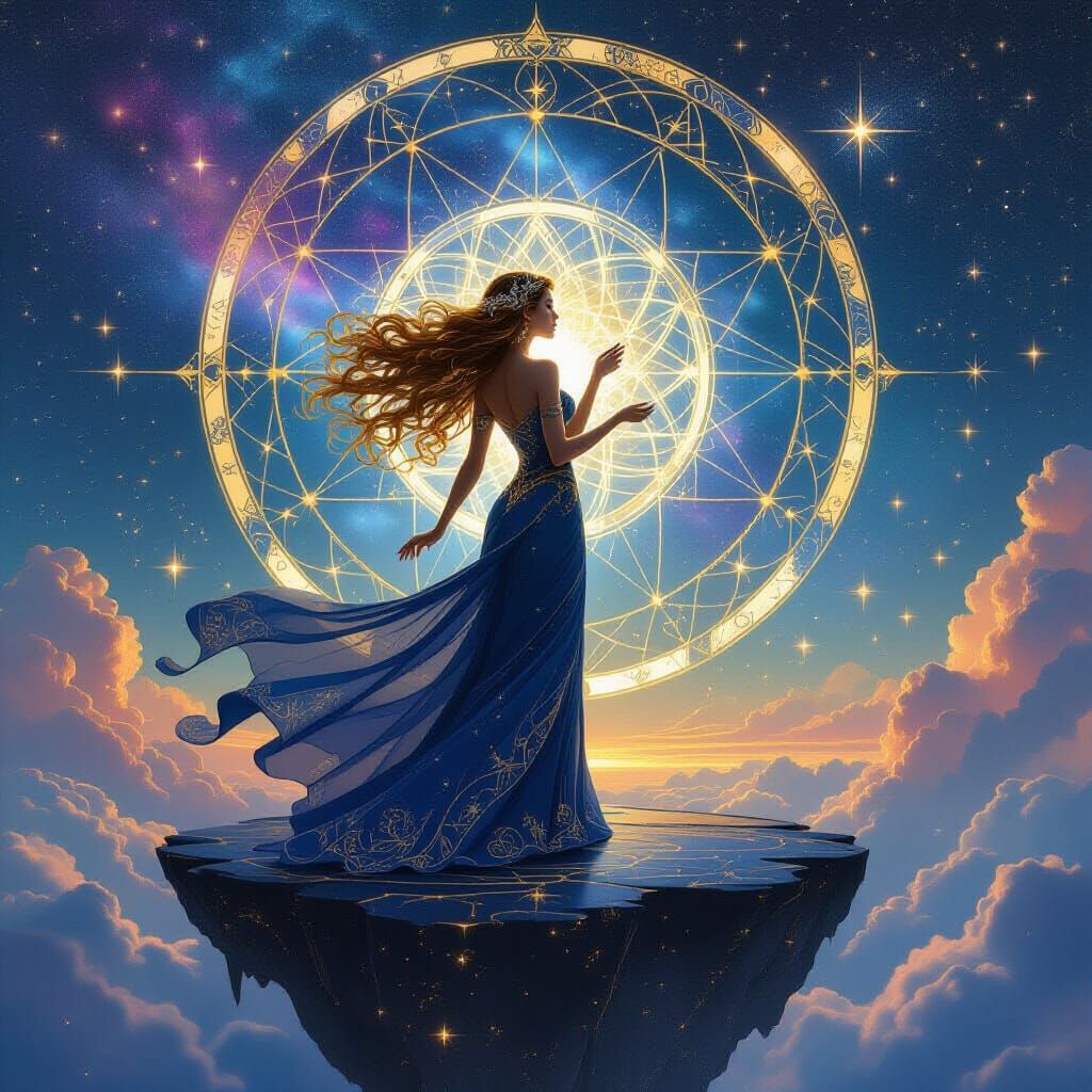 Celestial Cartographer in Art Nouveau Style