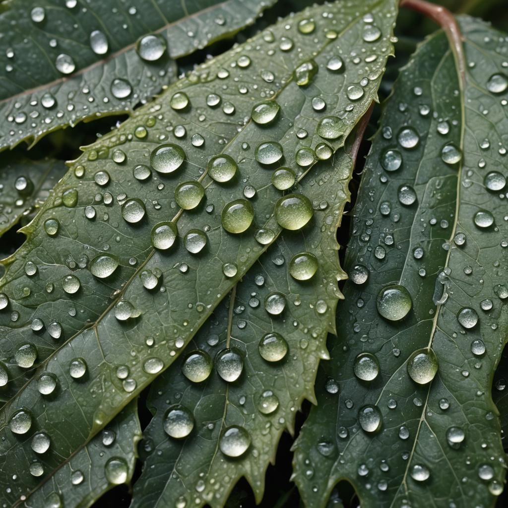 Macro Photo of Weblings on Dewy Leaf